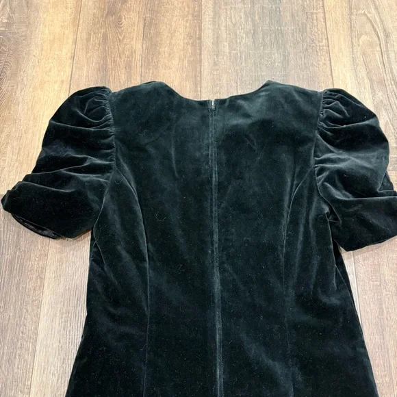 Vintage 80s Maggie Breen black velvet embellished sleeves dress 14P mini - Picture 11 of 13